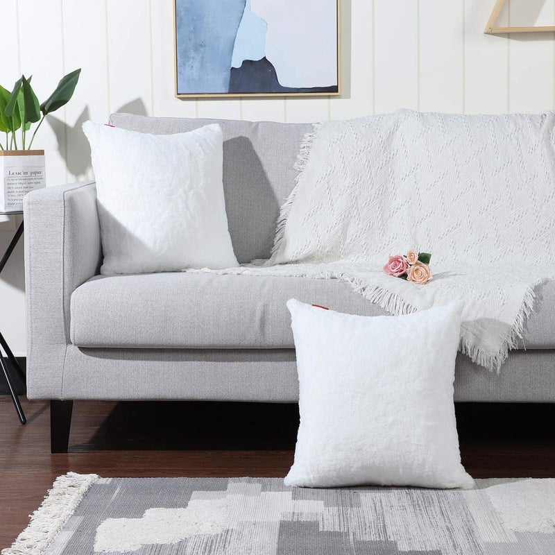 MANDIOO Pack of 2 Pure Snow White Faux Fur Fuzzy Cozy Soft Decorative Throw Pillow Covers Set Cushion Cases Pillowcases for Sofa Bedroom Car 18x18 Inches - Image 2